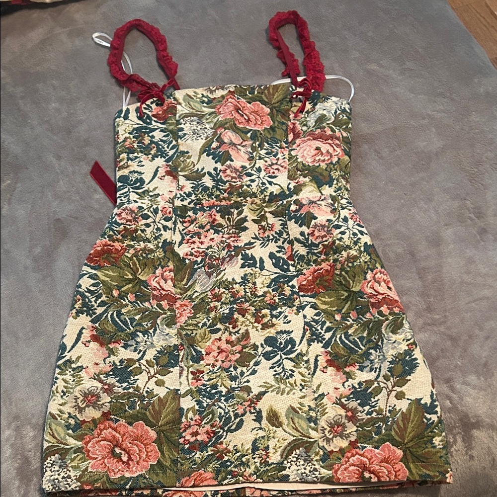 Lulu's Floral Mini Dress with Red and Green Accents